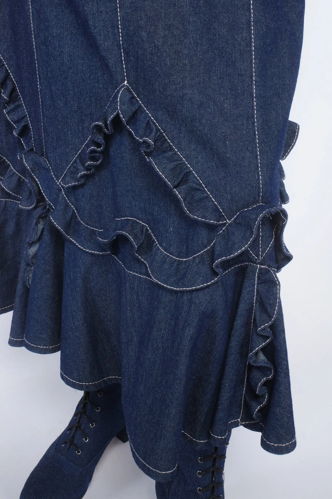 Denim Ruffle Maxi Skirt