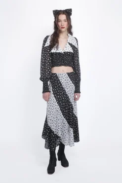 Ditsy Dot Chiffon Collared Smocked Top