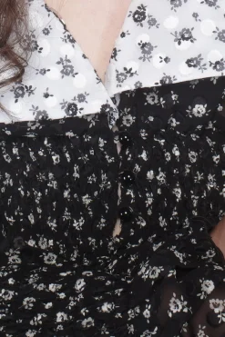Ditsy Dot Chiffon Collared Smocked Top