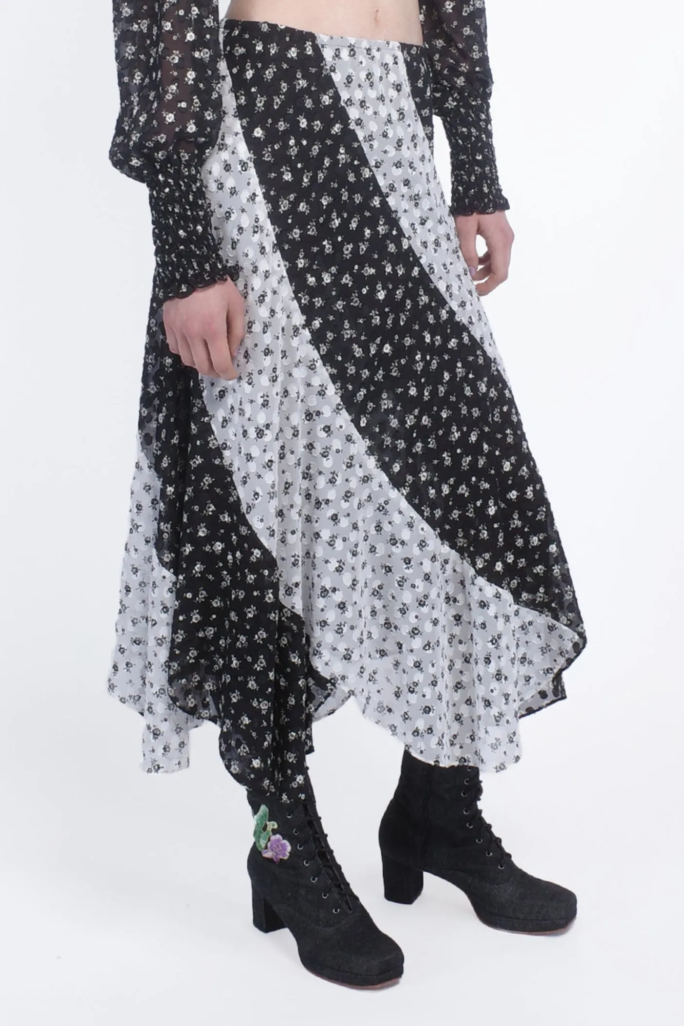 Ditsy Dot Chiffon Contrast Flowy Skirt