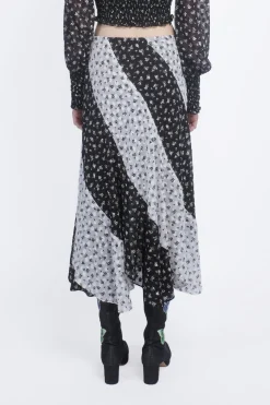 Ditsy Dot Chiffon Contrast Flowy Skirt
