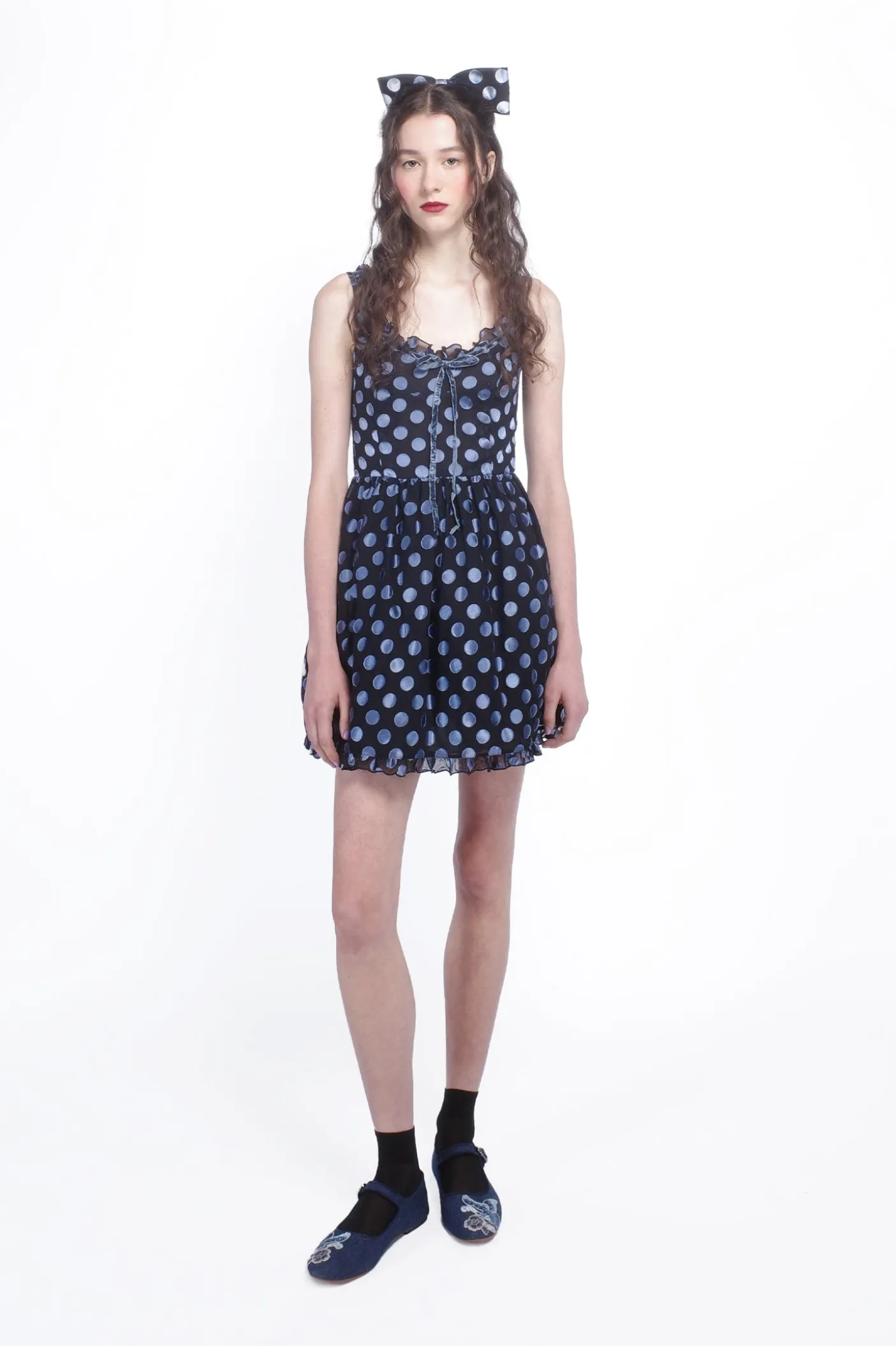 Dot Chiffon Ruffle Mini Dress