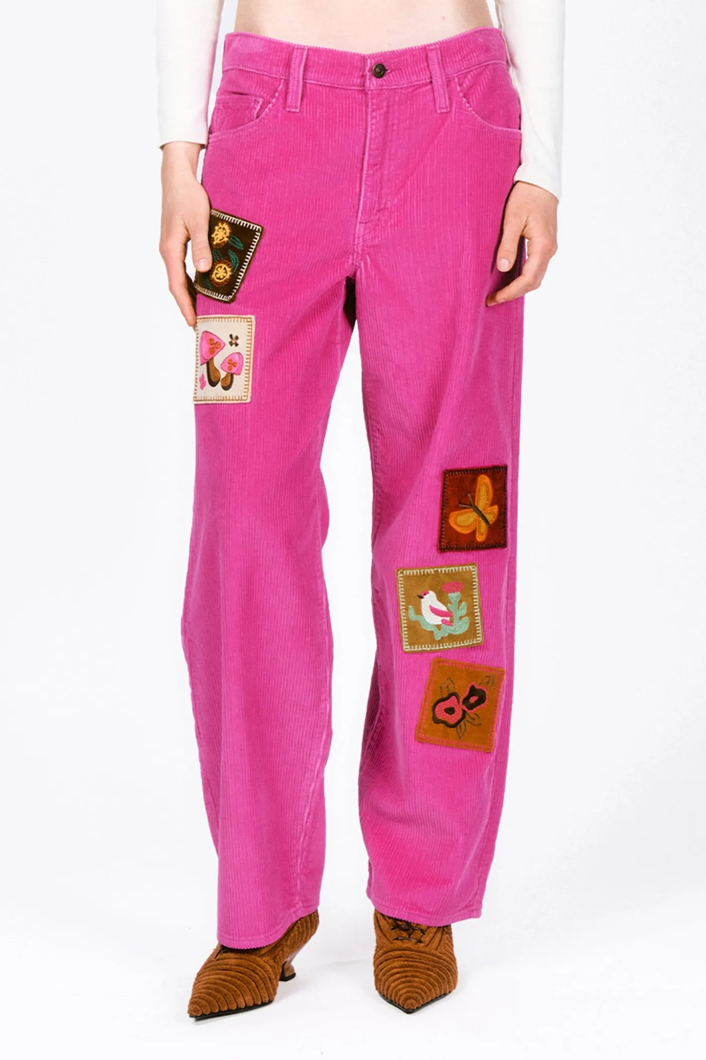 Embroidered Velveteen Patched Corduroys