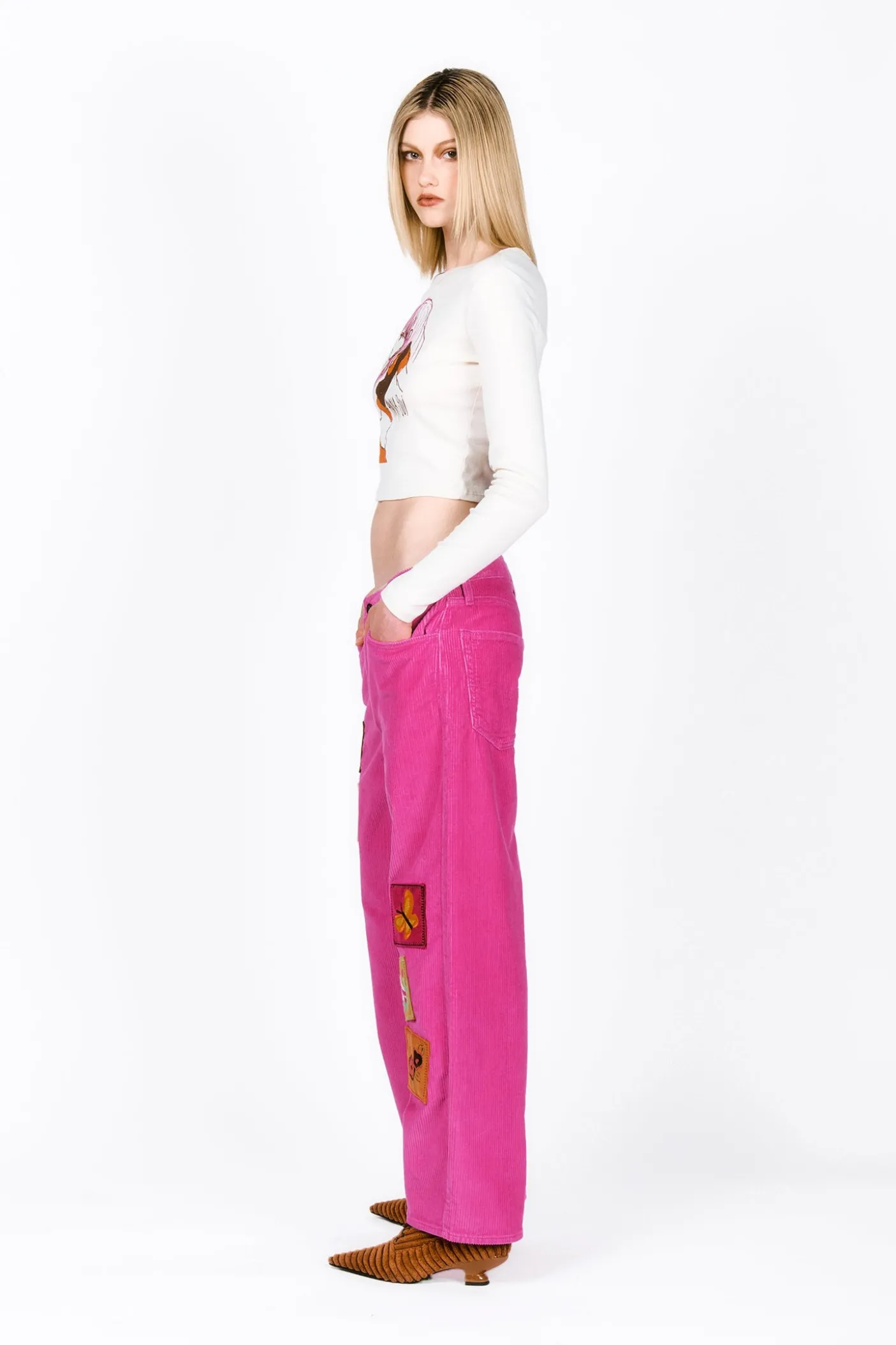 Embroidered Velveteen Patched Corduroys