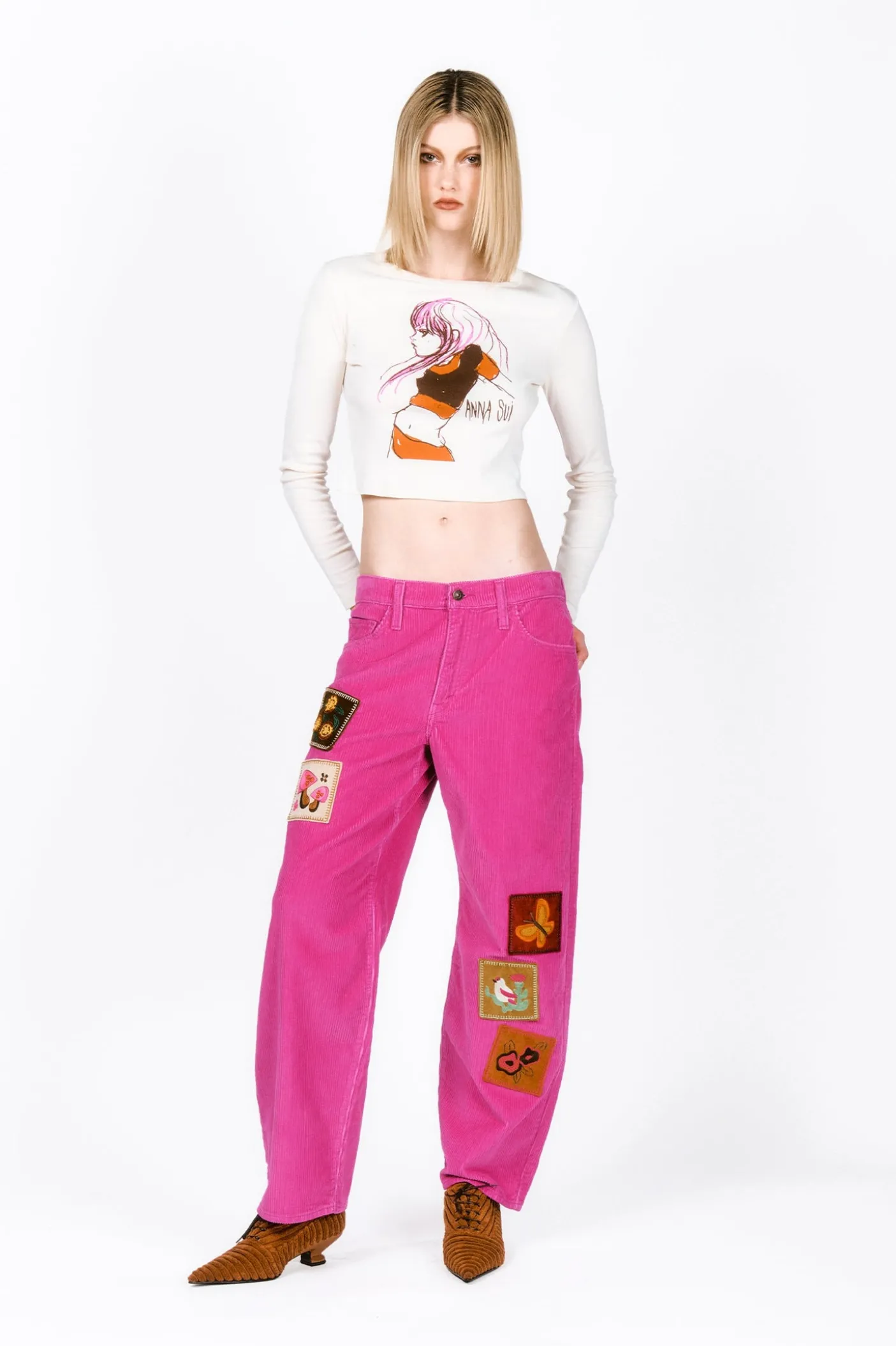 Embroidered Velveteen Patched Corduroys