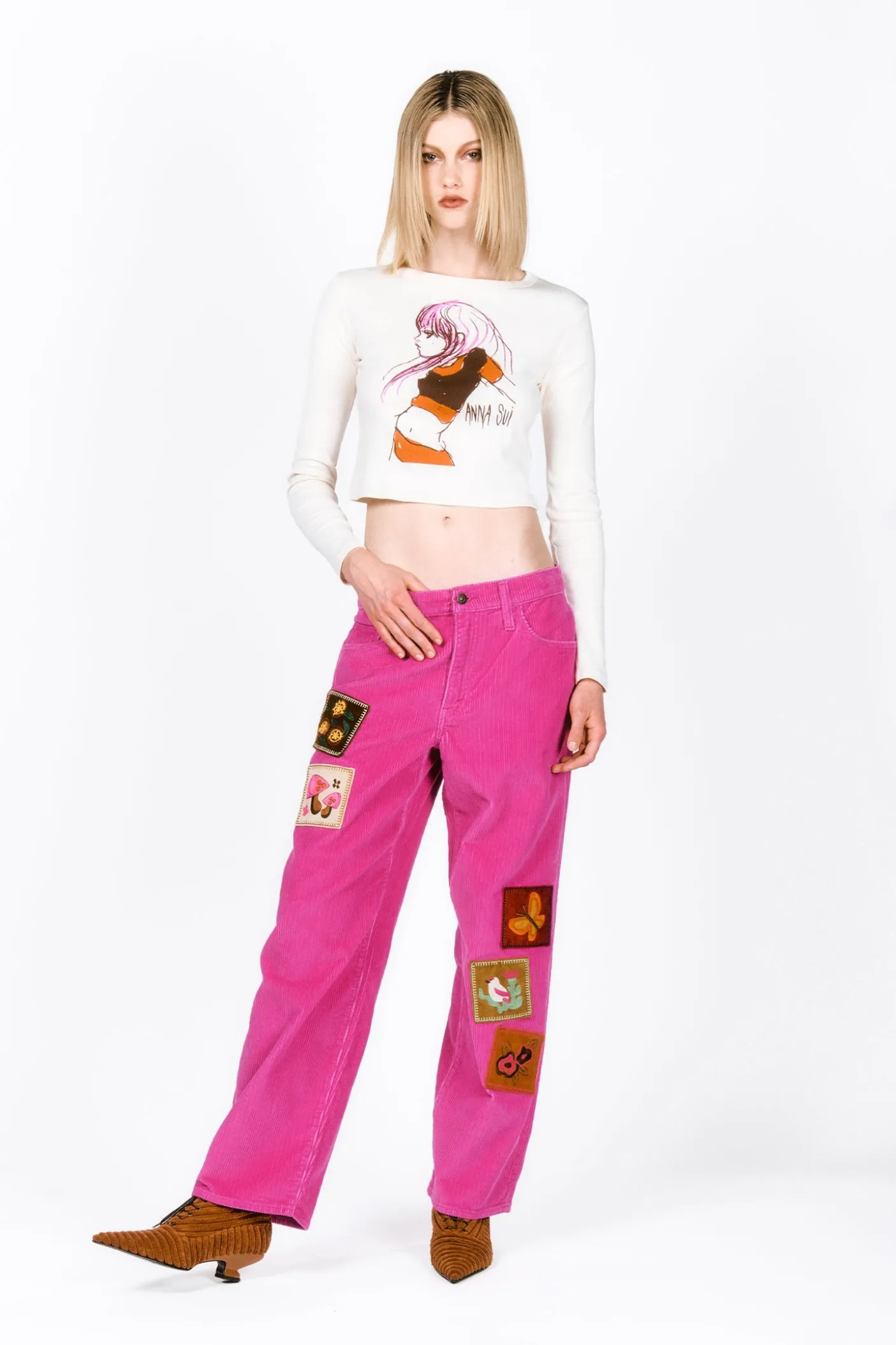 Embroidered Velveteen Patched Corduroys