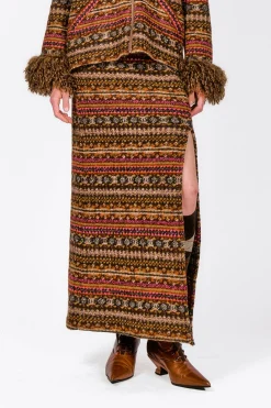 Fair Isle Fleece Maxi Skirt with Slit