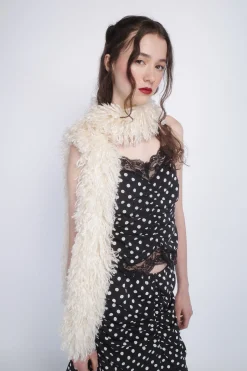 Faux Curly Lamb Fur Long Scarf-White