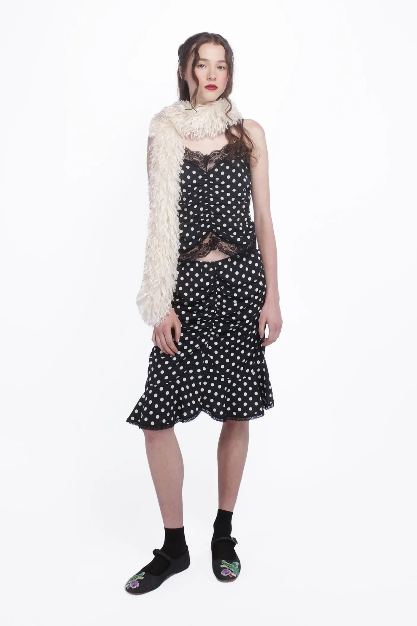 Faux Curly Lamb Fur Long Scarf-White