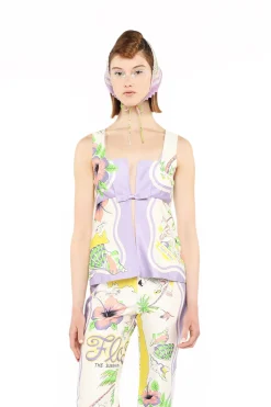 Florida Cotton Sateen Sleeveless Bow Top