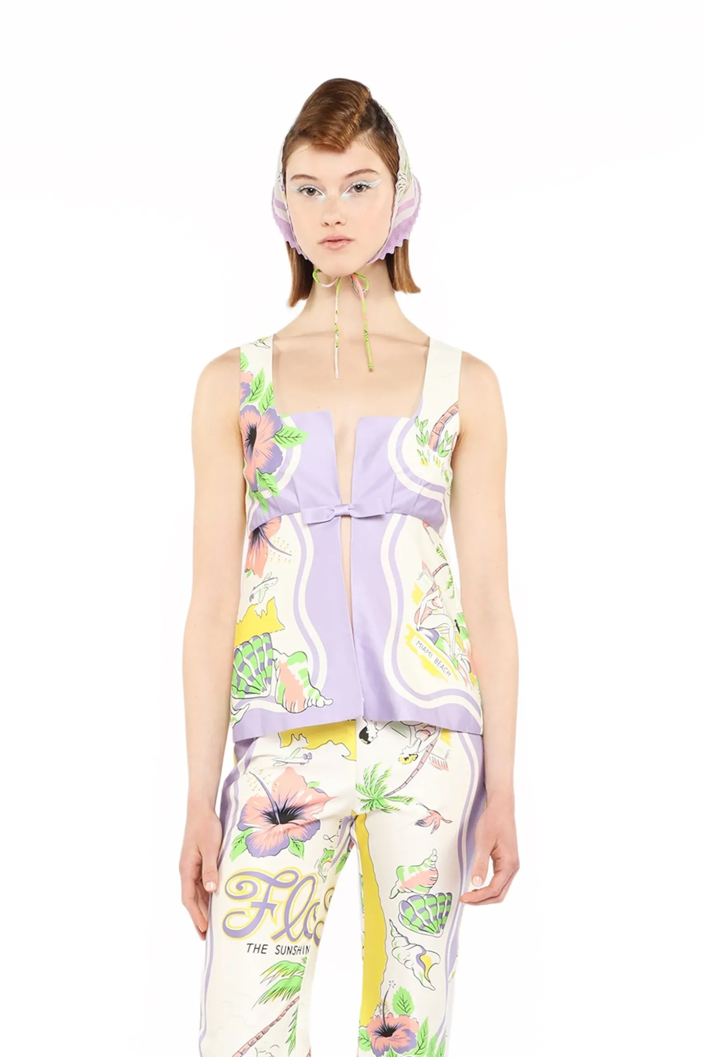 Florida Cotton Sateen Sleeveless Bow Top