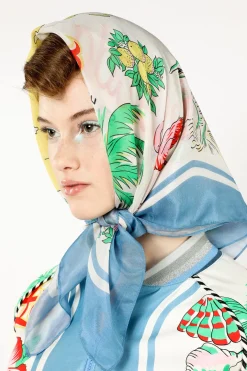 Florida Silk Voile Square Scarf- Blue