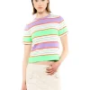 Fluorescent Stripe Short Sleeve Knit Top-Lavender