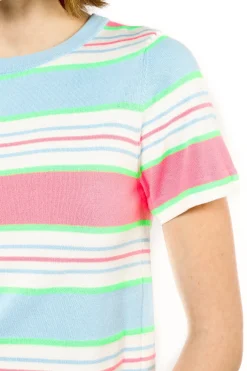 Fluorescent Stripe Short Sleeve Knit Top-Baby Blue