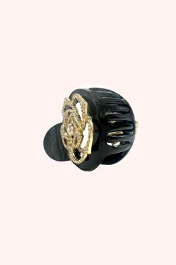Gemstone Rose Claw Clip Black