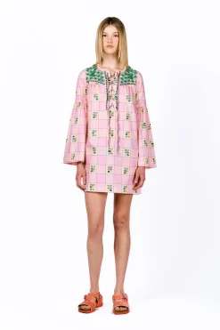 Giant Floral Gingham Embroidered Dress
