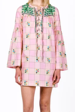 Giant Floral Gingham Embroidered Dress