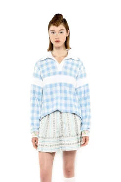 Gingham Terry Long Sleeve Top