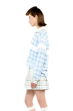 Gingham Terry Long Sleeve Top
