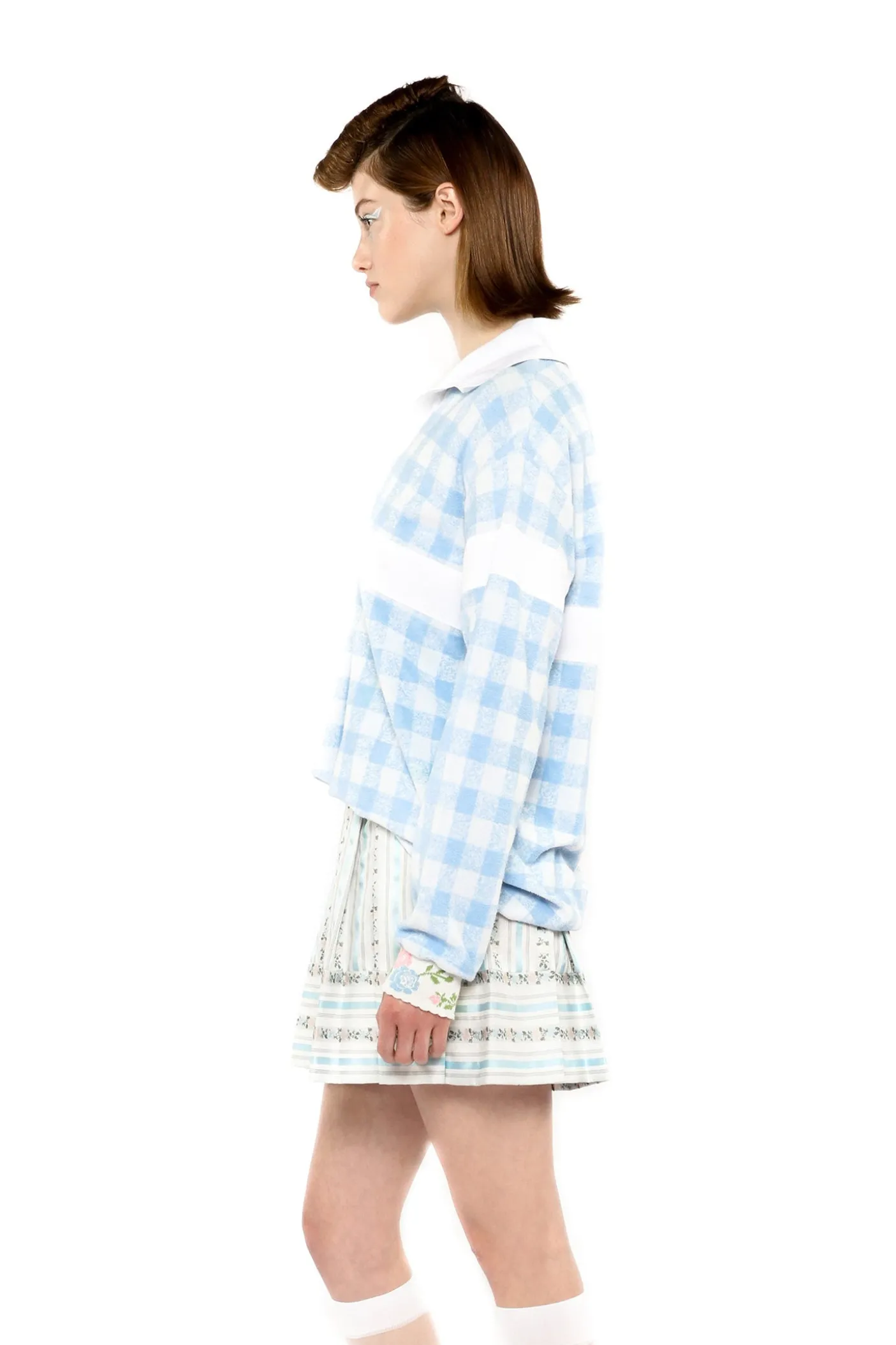 Gingham Terry Long Sleeve Top