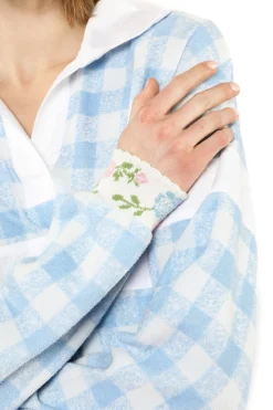 Gingham Terry Long Sleeve Top