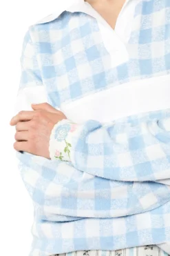 Gingham Terry Long Sleeve Top