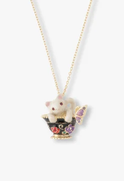 Jeweled Cat & Butterfly Chalice Necklace