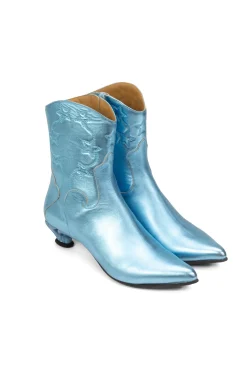 John Fluevog Western Boot Metallic Blue