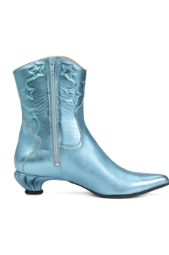 John Fluevog Western Boot Metallic Blue