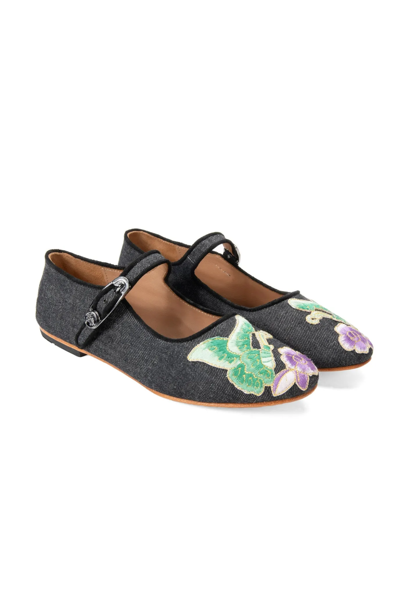 John Fluevog x Anna Sui Butterfly Mary Janes-Black Denim