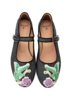 John Fluevog x Anna Sui Butterfly Mary Janes-Black Denim