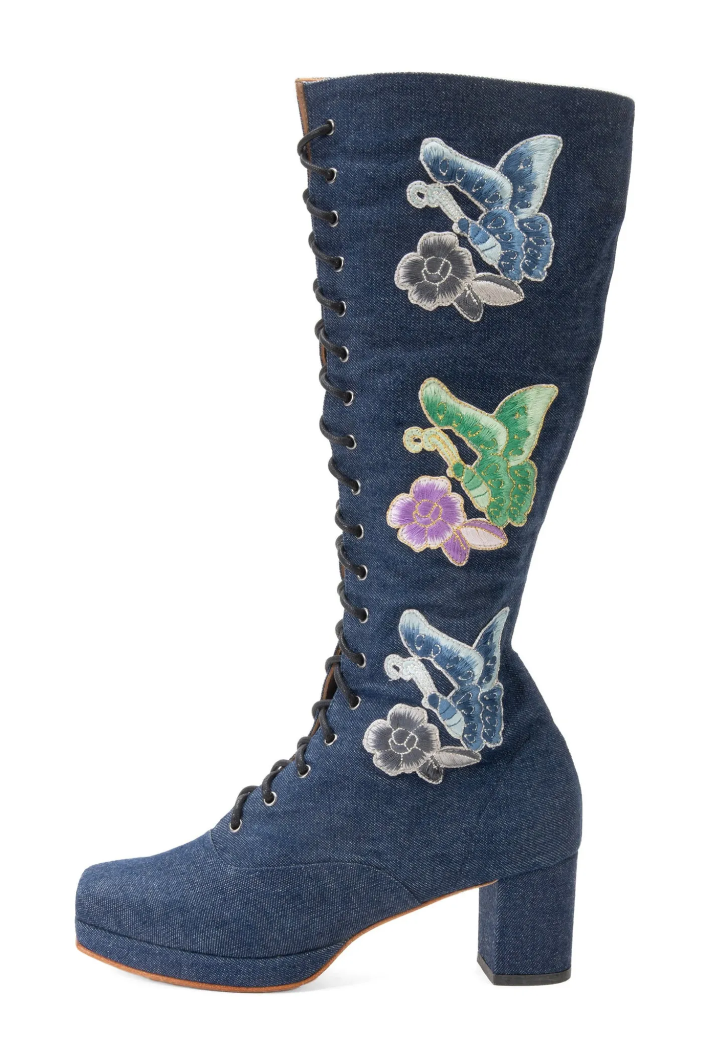 John Fluevog x Anna Sui Butterfly Boots- Denim Blue