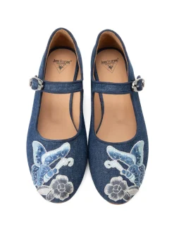 John Fluevog x Anna Sui Butterfly Mary Janes-Denim Blue