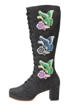 John Fluevog x Anna Sui Butterfly Boots- Black Denim