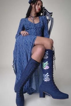 John Fluevog x Anna Sui Butterfly Boots- Denim Blue