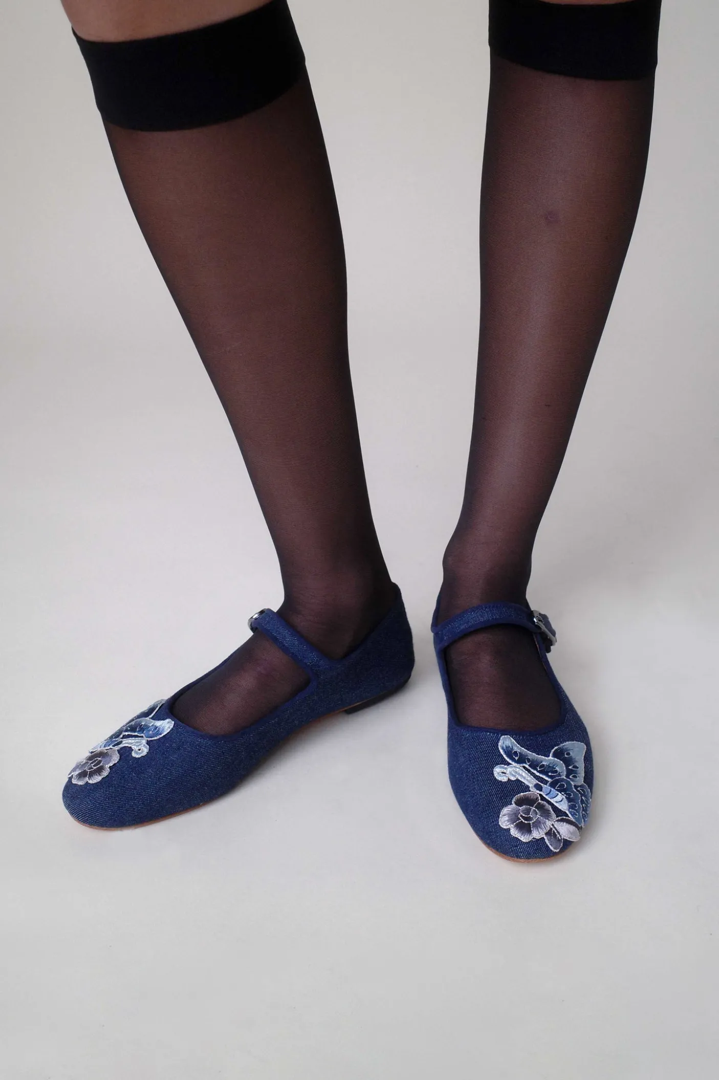 John Fluevog x Anna Sui Butterfly Mary Janes-Denim Blue