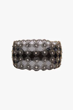 Lacey Embroidered Crystal Headband Gold