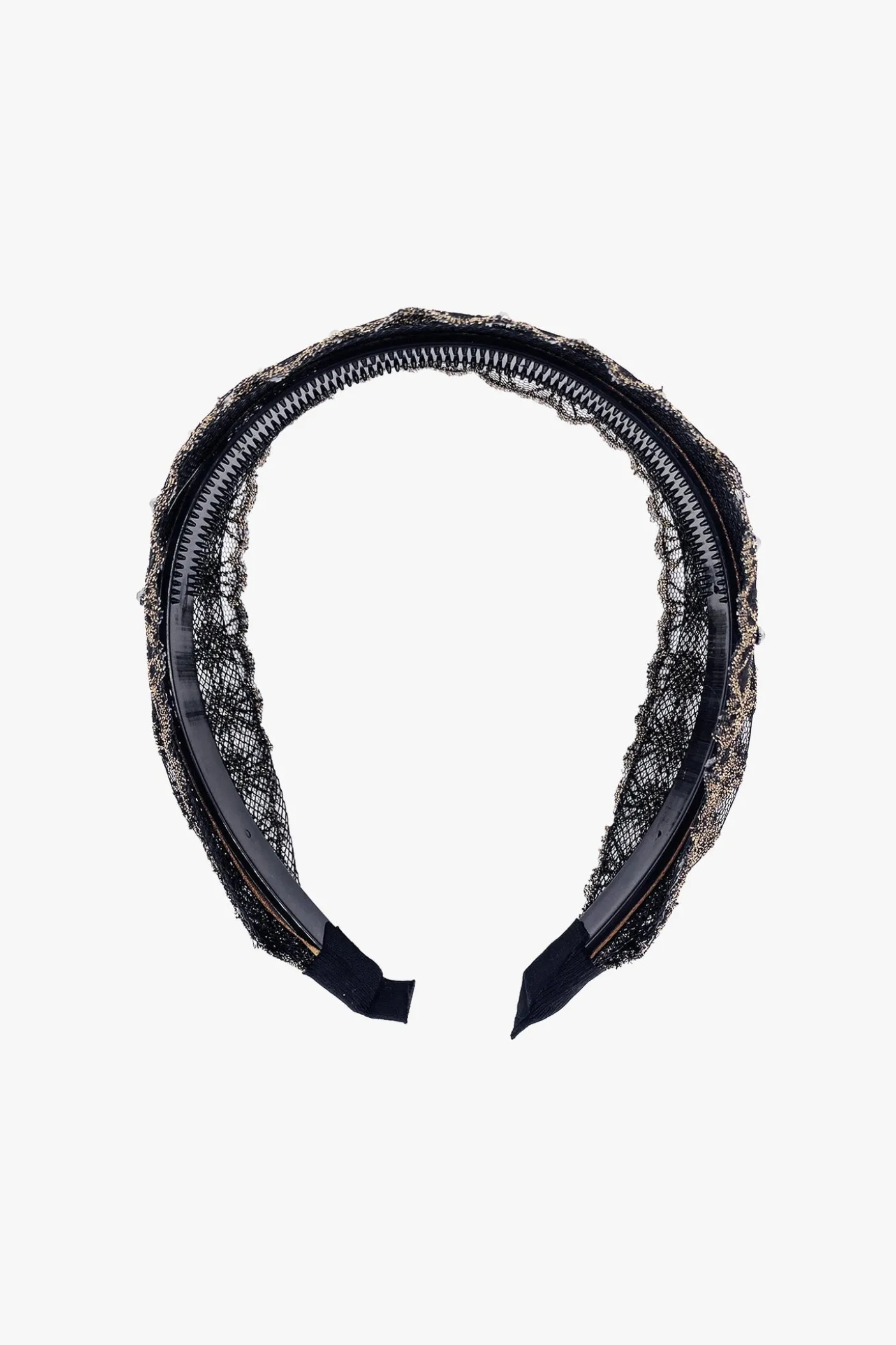 Lacey Embroidered Crystal Headband Gold