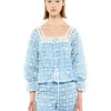 Lattice Lace Embroidery Tie Blouse