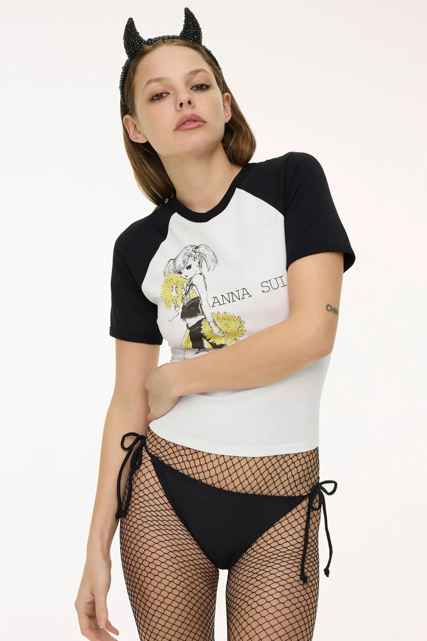 Limited Edition: Anna Sui x Heaven by Marc Jacobs Cheerleader Baby Tee White/Black