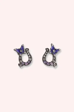 Lucky Horseshoe Stud Earrings - Gunmetal
