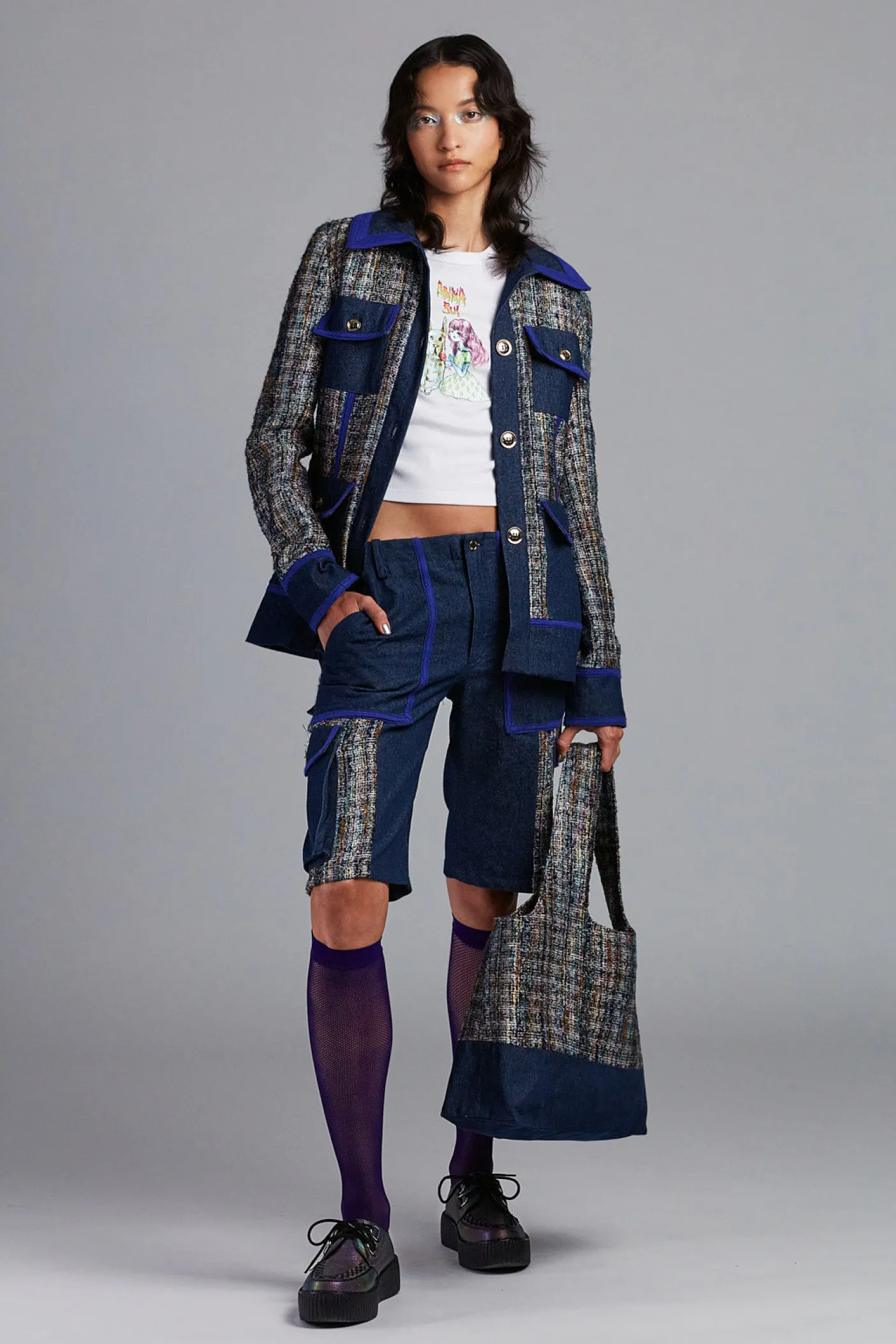Lurex Tweed & Denim Tote Bag