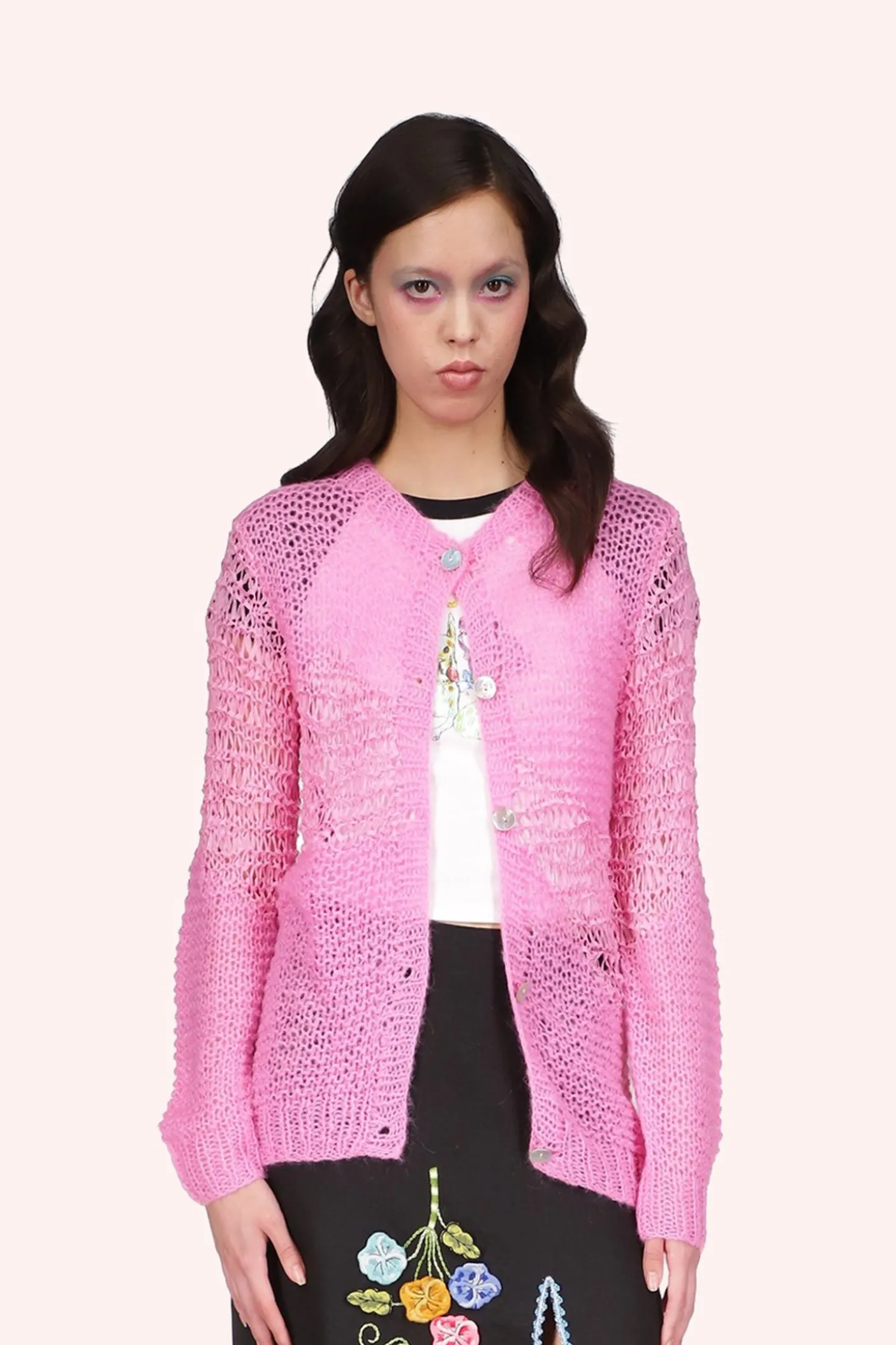 Mohair Tape Yarn Knit Cardigan