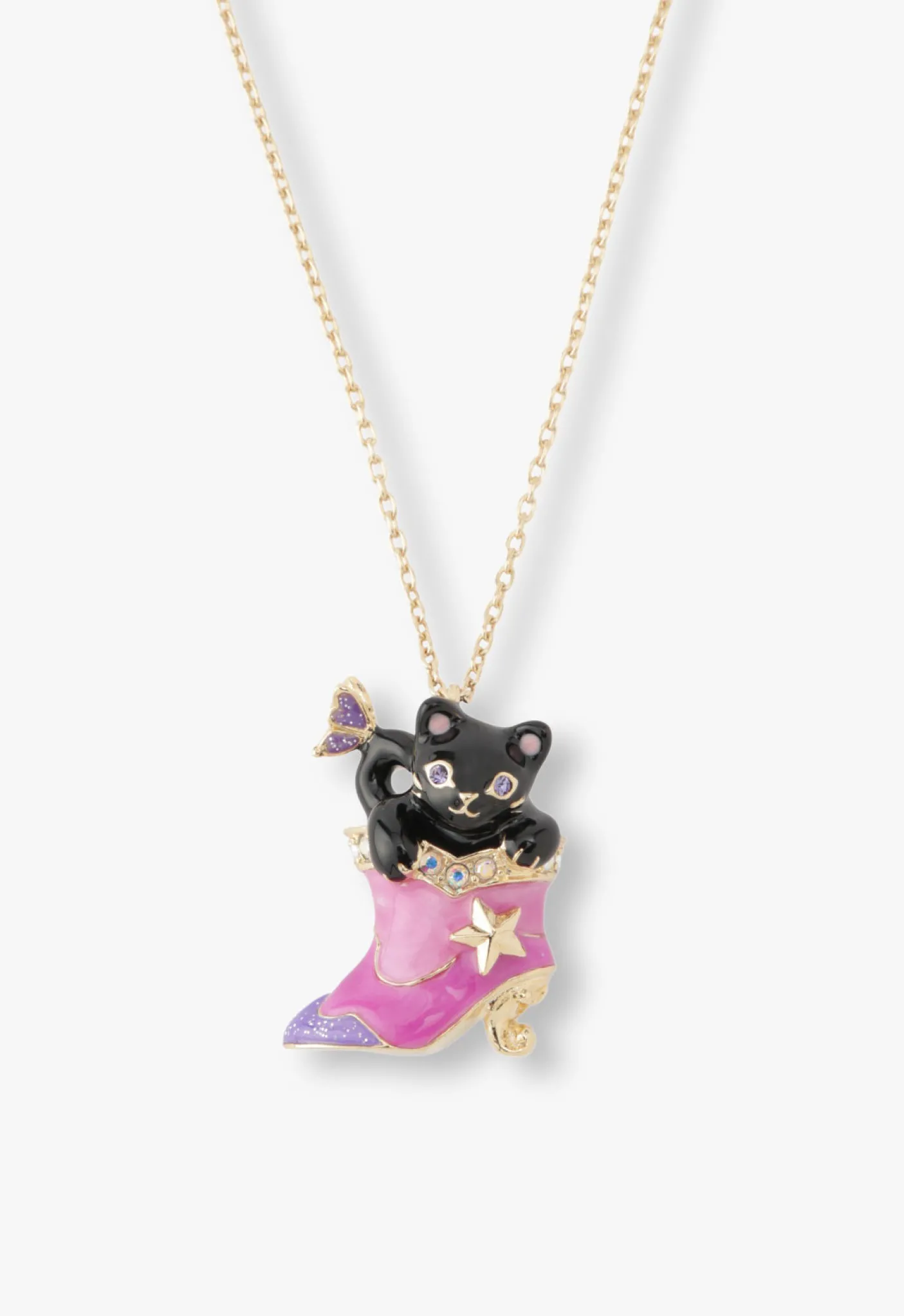 Mystical Cat & Butterfly Boot Necklace