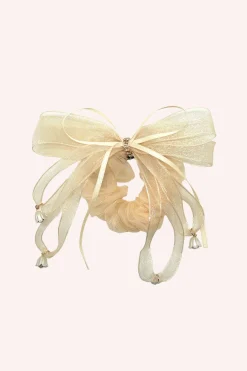 Nude Mesh Bow Flower Embellished Scrunchie