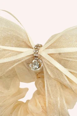 Nude Mesh Bow Flower Embellished Scrunchie