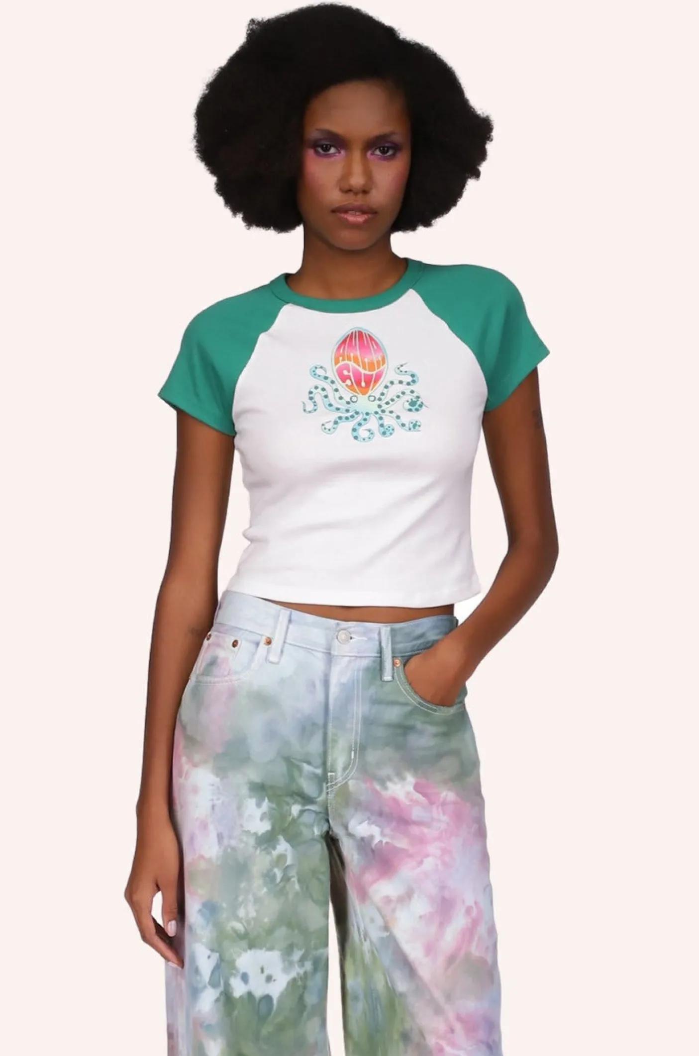 Octopus Raglan Baby Tee Green