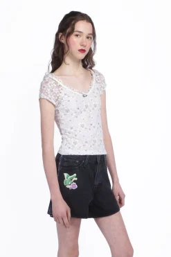 Pansy Stretch Lace Short Sleeve Top