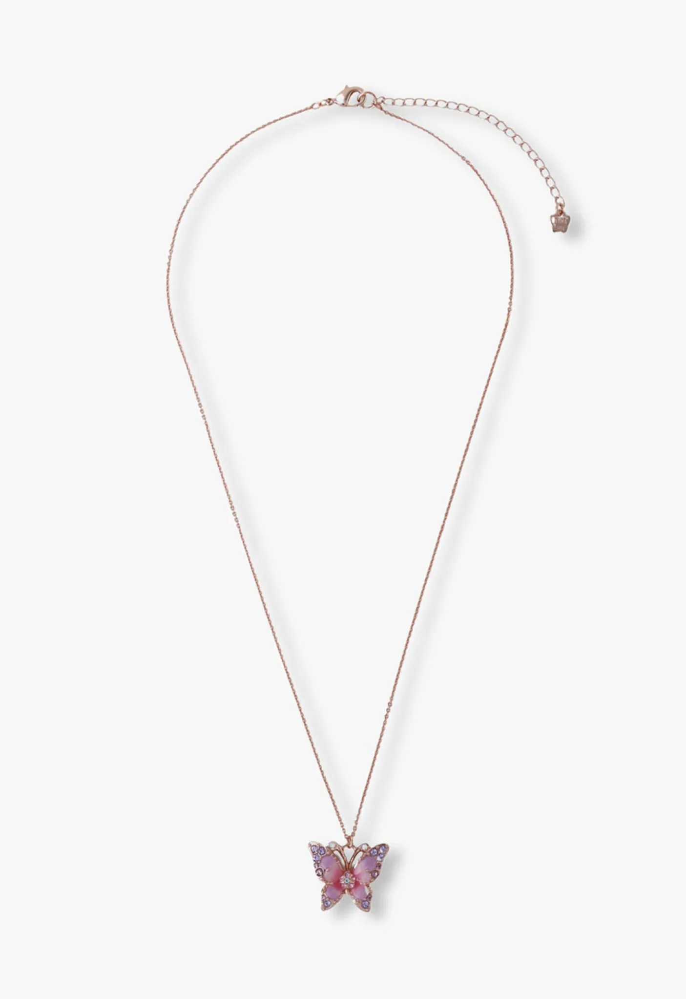 Pink & Lavender Butterfly Glow Necklace- Rose Gold