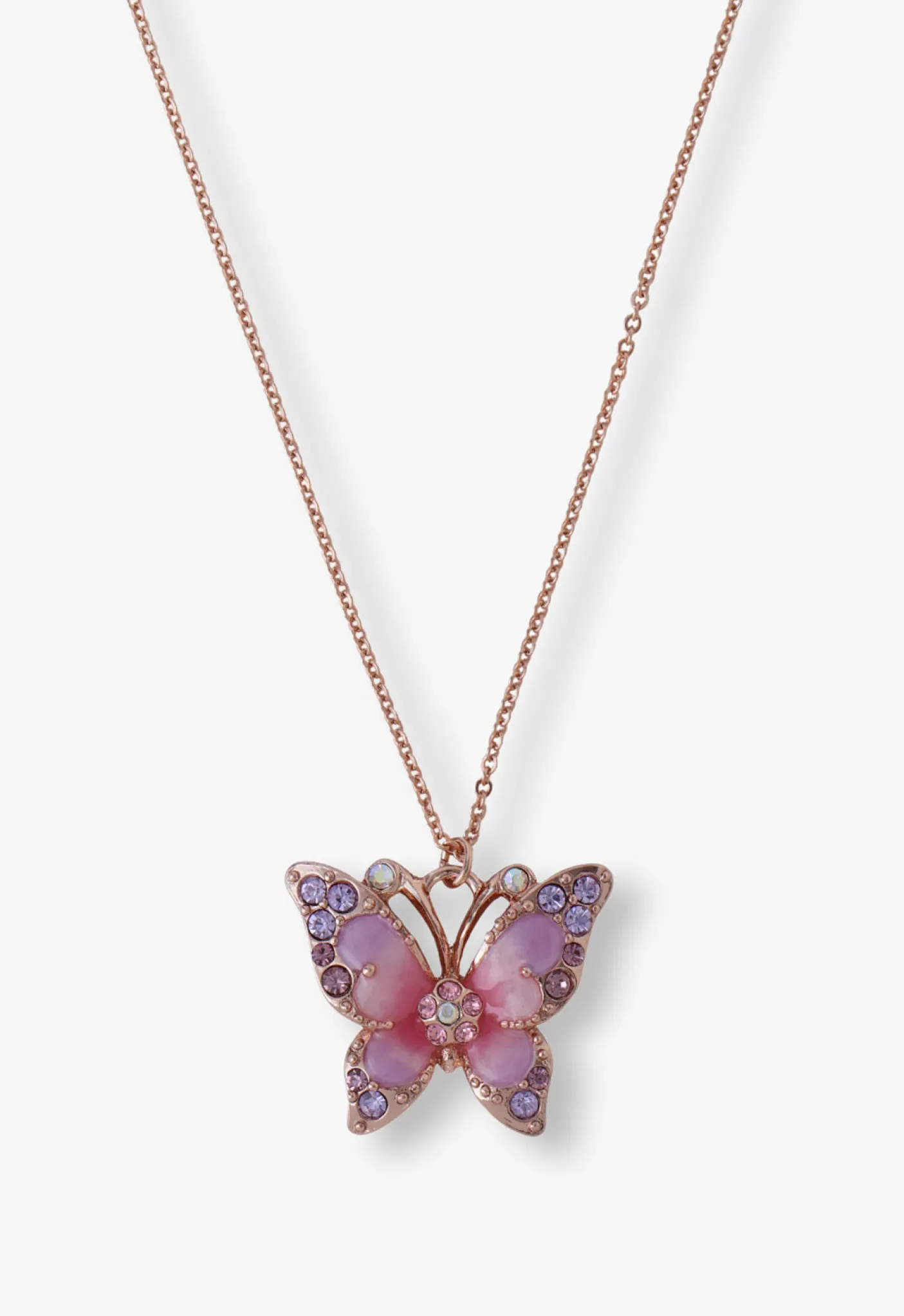 Pink & Lavender Butterfly Glow Necklace- Rose Gold